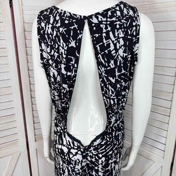 Calvin Klein Abstract Print Elastic Waist Wide Leg Sleeveless Jumpsuit Black 8 - Picture 7 of 13